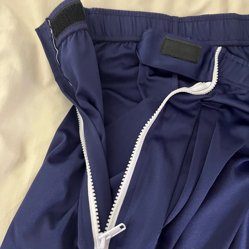 Navy Blue Track Pants with White Zipper